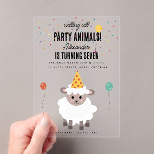Sheep Lamb Cute Farm Party Animals Birthday Acrylic Invitations