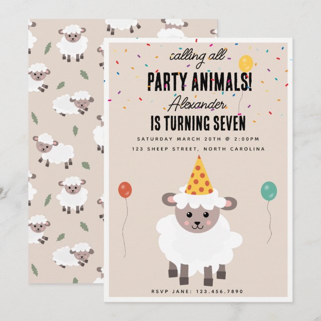 Sheep Lamb Cute Farm Party Animals Birthday Invitation (Front/Back)