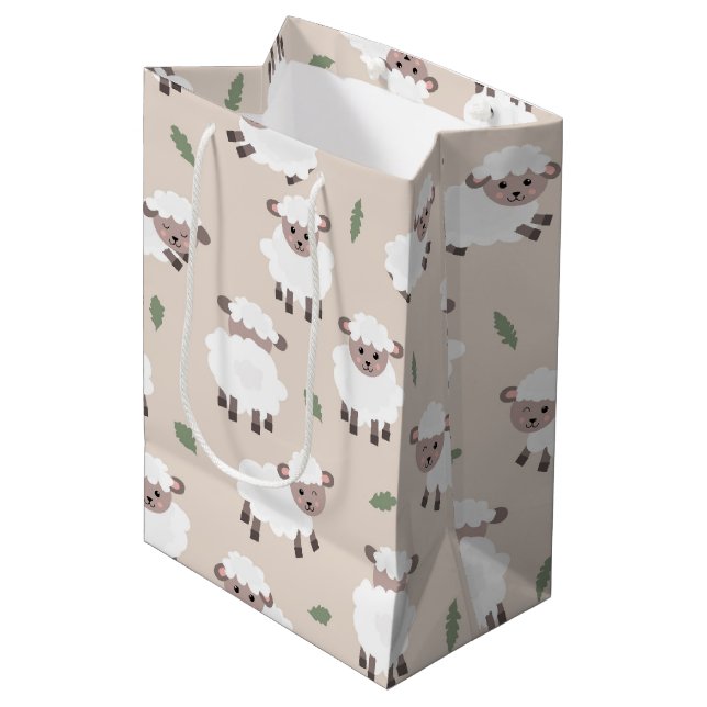 Sheep & Lamb Cute Hand Drawn Farm Animals Medium Gift Bag (Front Angled)