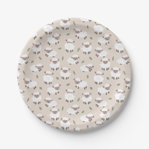 Sheep & Lamb Cute Hand Drawn Farm Animals Paper Plate