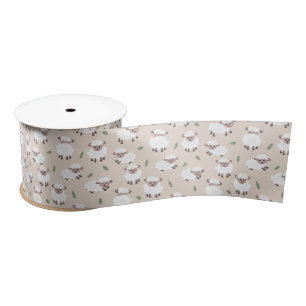 Sheep & Lamb Cute Hand Drawn Farm Animals Satin Ribbon