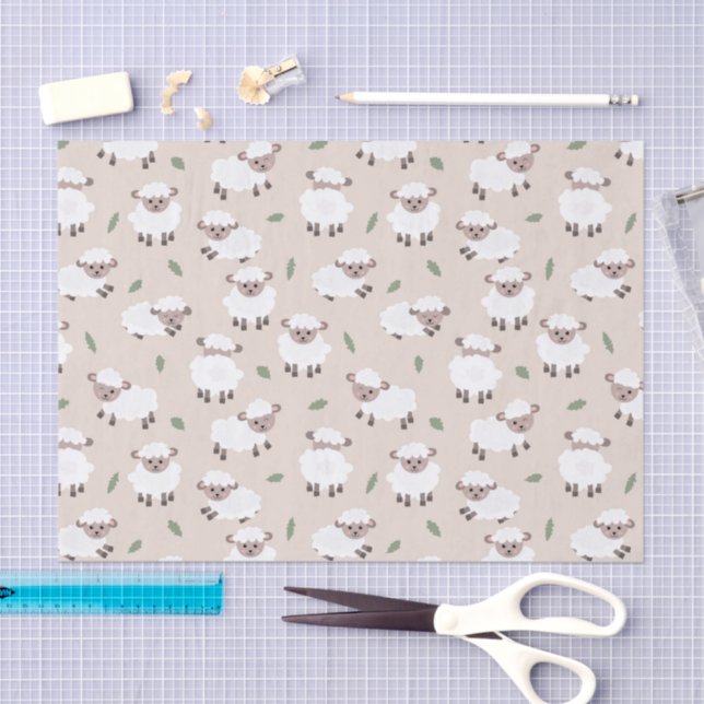 Sheep & Lamb Cute Hand Drawn Farm Animals Tissue Paper (Craft)
