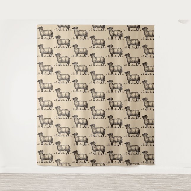 Sheep Lamb Farm Animal Vintage Tapestry (Front)
