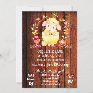 Sheep, little lamb, girl birthday invitation. invitation