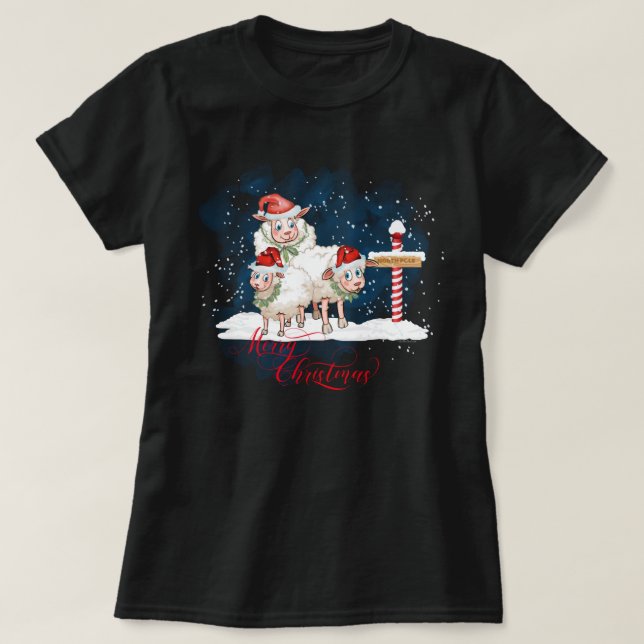 Sheep Lovers Christmas North Pole T-Shirt (Design Front)