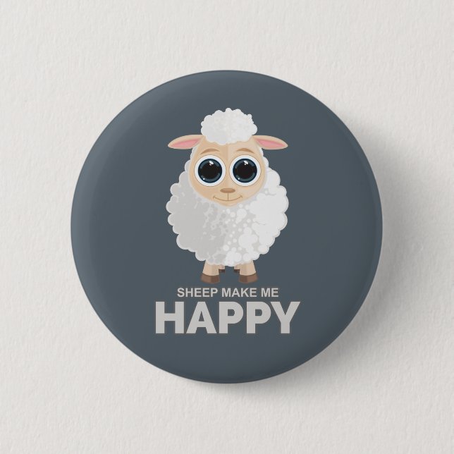 Sheep Make Me Happy 2 Inch Round Button (Front)