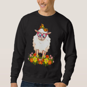 Sheep Mom Cute Sheep Bow Tie Flowers Happy Mother' Sweatshirt