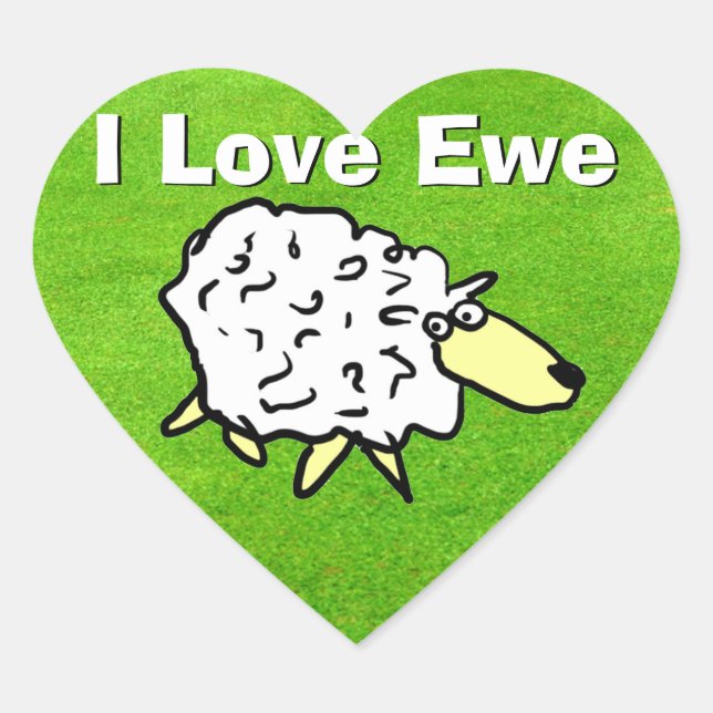 Sheep on Grass Design Cartoon Heart Sticker (Front)