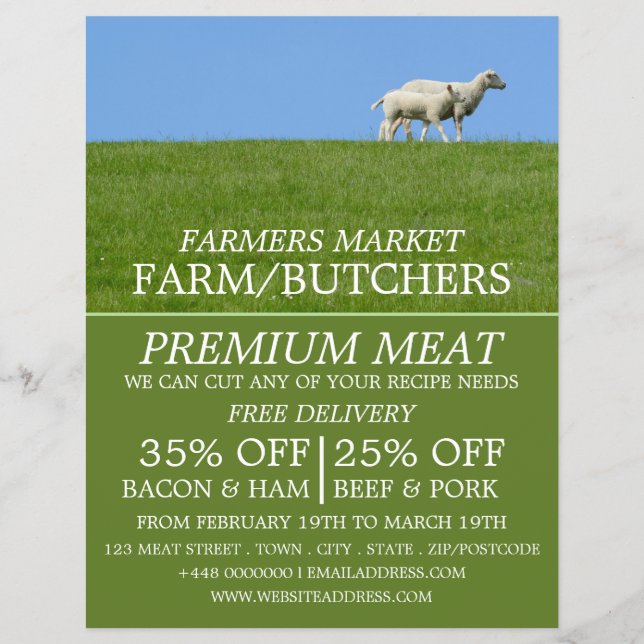 Sheep on Grass, Farmer & Butcher Advertising Flyer (Front)