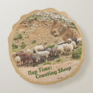 SHEEP ON HILLSIDE/NAP TIME:COUNTING SHEEP ROUND PILLOW