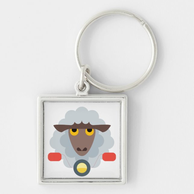 Sheep on Motorcycle Keychain (Front)