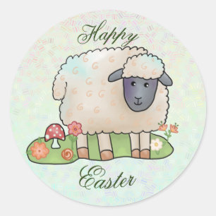 Sheep on pasture classic round sticker