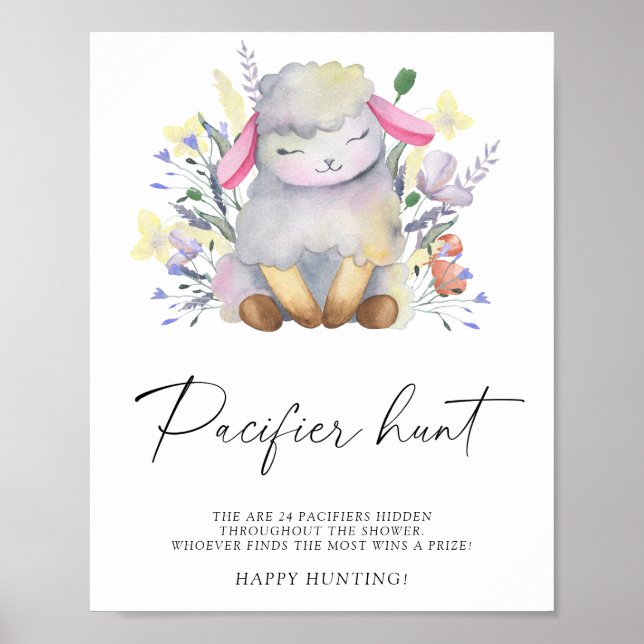 Sheep - pacifier hunt baby shower game poster (Front)