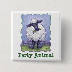 Sheep Party Centre 2 Inch Square Button