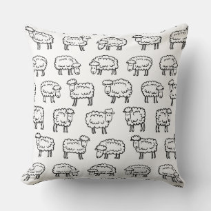Sheep Pattern - Black and White Throw Pillow