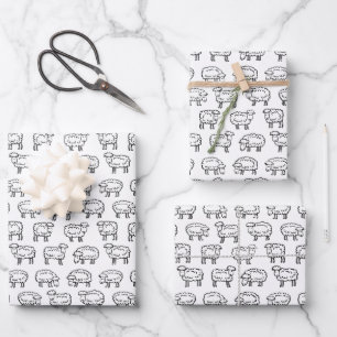 Sheep Pattern - Black and White Wrapping Paper Sheet