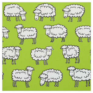 Sheep Pattern - Black White and Green Fabric