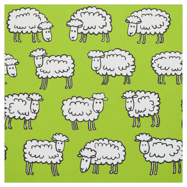 Sheep Pattern - Black White and Green Fabric (Swatch)