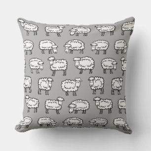 Sheep Pattern - Black, White and Grey Throw Pillow