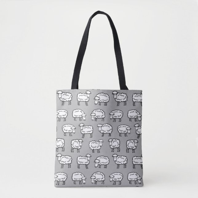 Sheep Pattern - Black, White and Grey Tote Bag (Front)