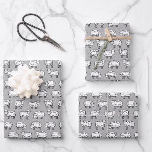 Sheep Pattern - Black, White and Grey Wrapping Paper Sheet