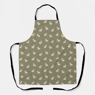 Sheep pattern: cute lambs, floral, grass on green apron
