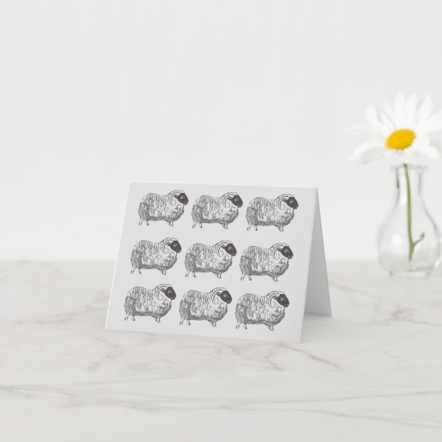 Sheep Pattern Light Grey Note Card (Small Plant)