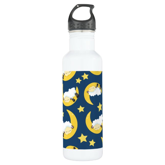 Sheep Pattern, Sleeping Sheep, Moon, Stars 710 Ml Water Bottle (Front)
