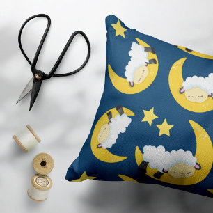 Sheep Pattern, Sleeping Sheep, Moon, Stars Accent Pillow