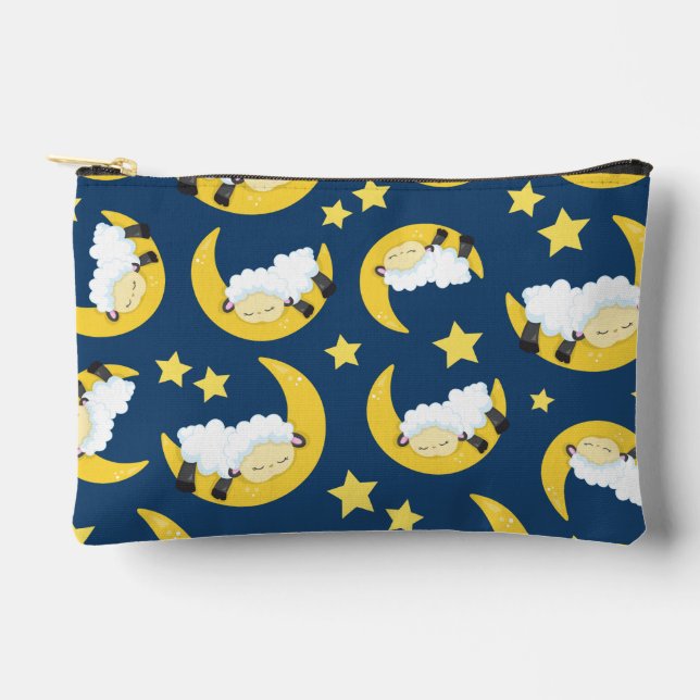 Sheep Pattern, Sleeping Sheep, Moon, Stars Accessory Pouch (Front)
