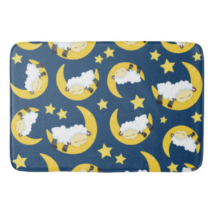 Sheep Pattern, Sleeping Sheep, Moon, Stars Bath Mat