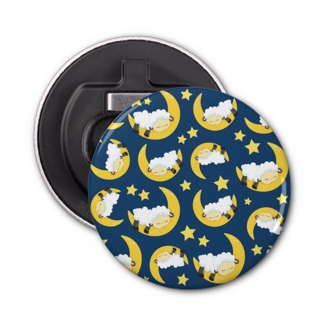Sheep Pattern, Sleeping Sheep, Moon, Stars Bottle Opener (Front)