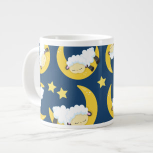 Sheep Pattern, Sleeping Sheep, Moon, Stars Large Coffee Mug