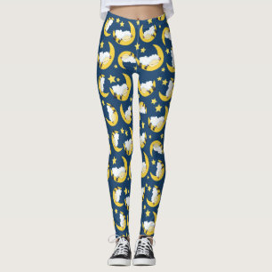Sheep Pattern, Sleeping Sheep, Moon, Stars Leggings