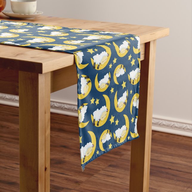 Sheep Pattern, Sleeping Sheep, Moon, Stars Medium Table Runner (In Situ)