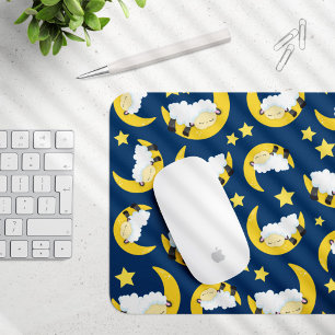 Sheep Pattern, Sleeping Sheep, Moon, Stars Mouse Pad