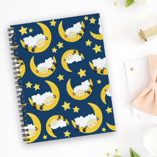 Sheep Pattern, Sleeping Sheep, Moon, Stars Notebook