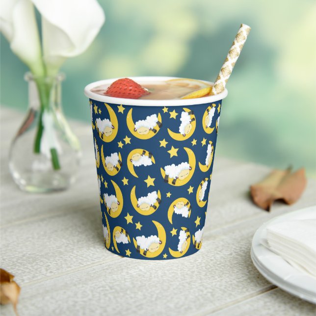 Sheep Pattern, Sleeping Sheep, Moon, Stars Paper Cups (Insitu)