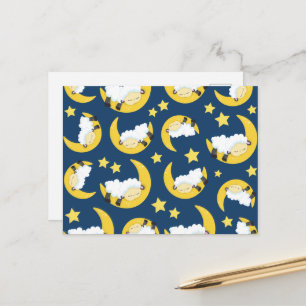 Sheep Pattern, Sleeping Sheep, Moon, Stars Postcard