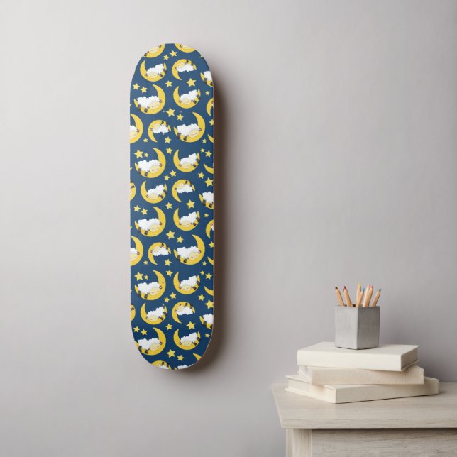 Sheep Pattern, Sleeping Sheep, Moon, Stars Skateboard (Wall Art)