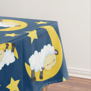 Sheep Pattern, Sleeping Sheep, Moon, Stars Tablecloth