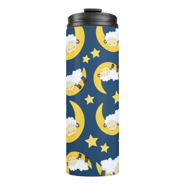 Sheep Pattern, Sleeping Sheep, Moon, Stars Thermal Tumbler (Front)