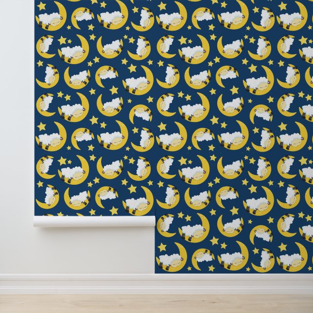 Sheep Pattern, Sleeping Sheep, Moon, Stars Wallpaper (Application)
