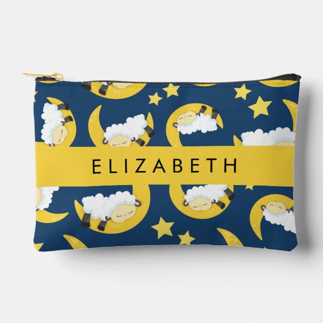 Sheep Pattern, Sleeping Sheep, Moon, Your Name Accessory Pouch (Front)
