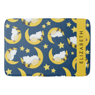 Sheep Pattern, Sleeping Sheep, Moon, Your Name Bath Mat