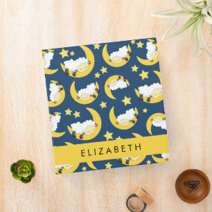 Sheep Pattern, Sleeping Sheep, Moon, Your Name Binder