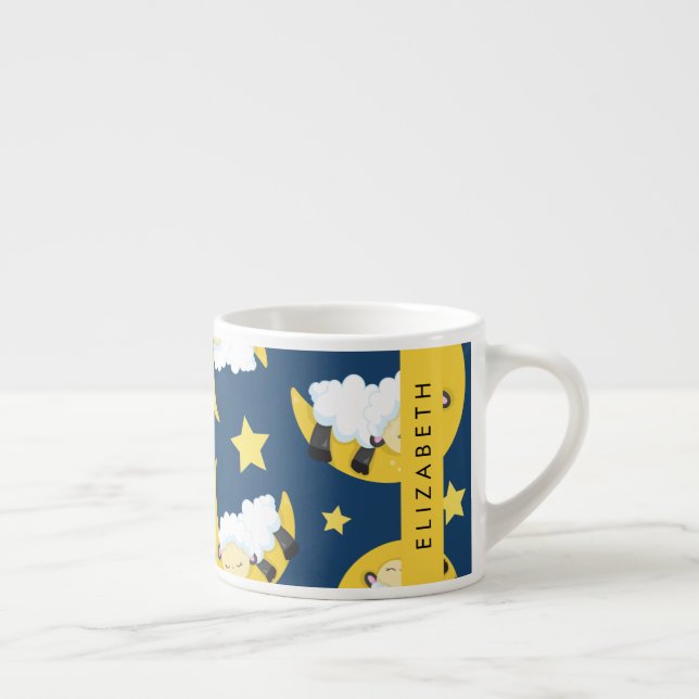 Sheep Pattern, Sleeping Sheep, Moon, Your Name Espresso Cup (Right)