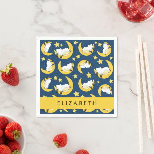 Sheep Pattern, Sleeping Sheep, Moon, Your Name Napkin