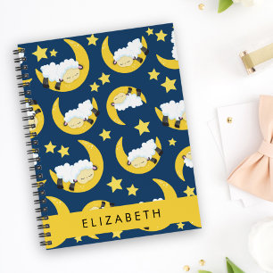 Sheep Pattern, Sleeping Sheep, Moon, Your Name Notebook