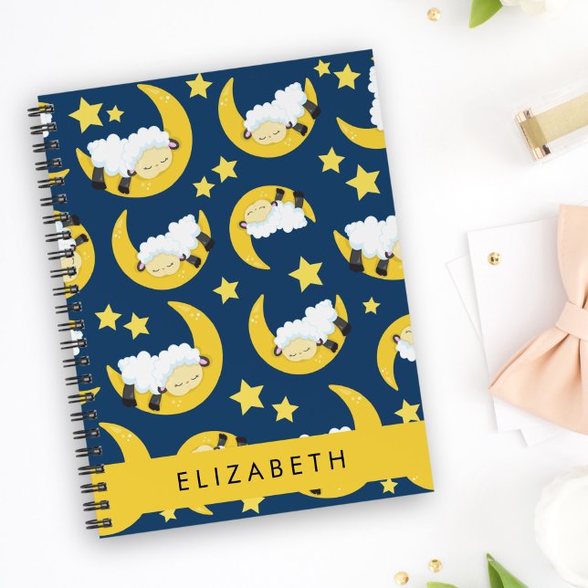 Sheep Pattern, Sleeping Sheep, Moon, Your Name Notebook (Creator Uploaded)